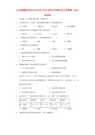 山东省潍坊市安丘市九年级化学上学期第二次月考试卷试卷