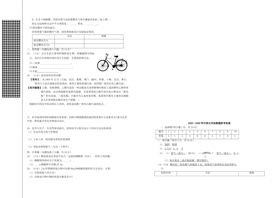 九年级化学第一次模拟试卷 人教新课标版试卷_第2页