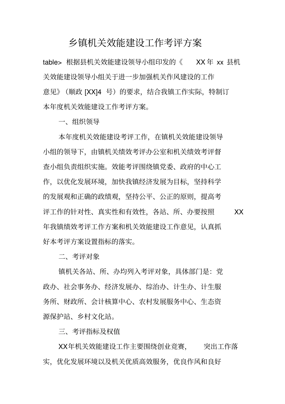 乡镇机关效能建设工作考评方案_第1页