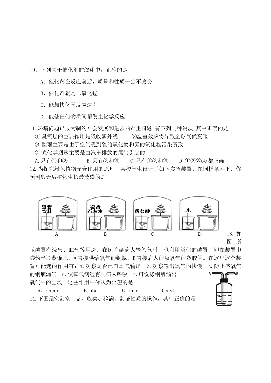 九年级化学阶段测试卷 沪教版试卷_第2页