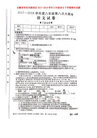 安徽省阜阳市颍泉区 八年级语文下学期期末试卷(扫描版，无答案) 新人教版试卷