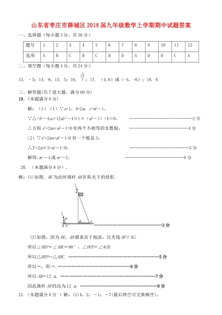 九年级数学上学期期中试卷答案 新人教版 山东省枣庄市薛城区九年级数学上学期期中试卷(pdf) 新人教版