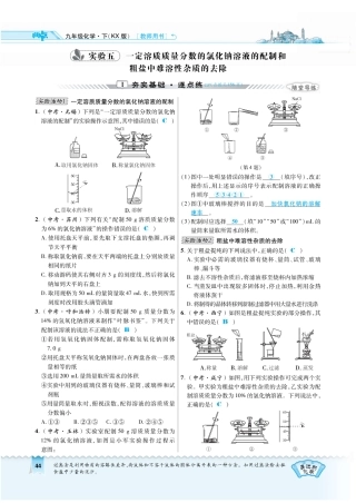 九年级化学下册 实验五 一定溶质质量分数的氯化钠溶液的配制和粗盐中难溶性杂质的去除作业(pdf)(新版)粤教版试卷