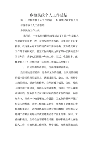 乡镇民政个人工作总结