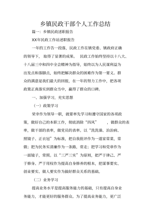 乡镇民政干部个人工作总结