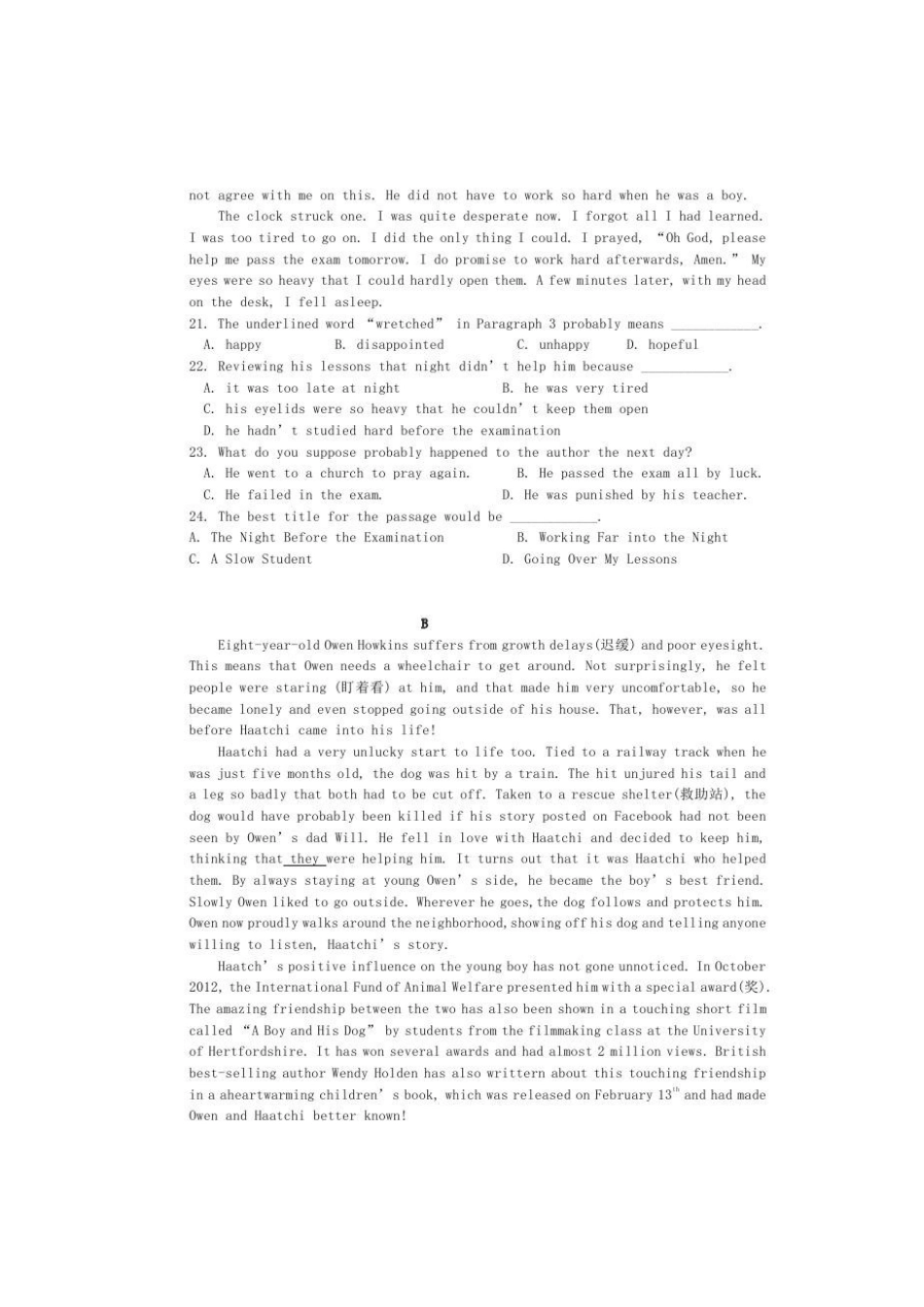 四川省南充市 高二英语4月检测考试试卷_第3页