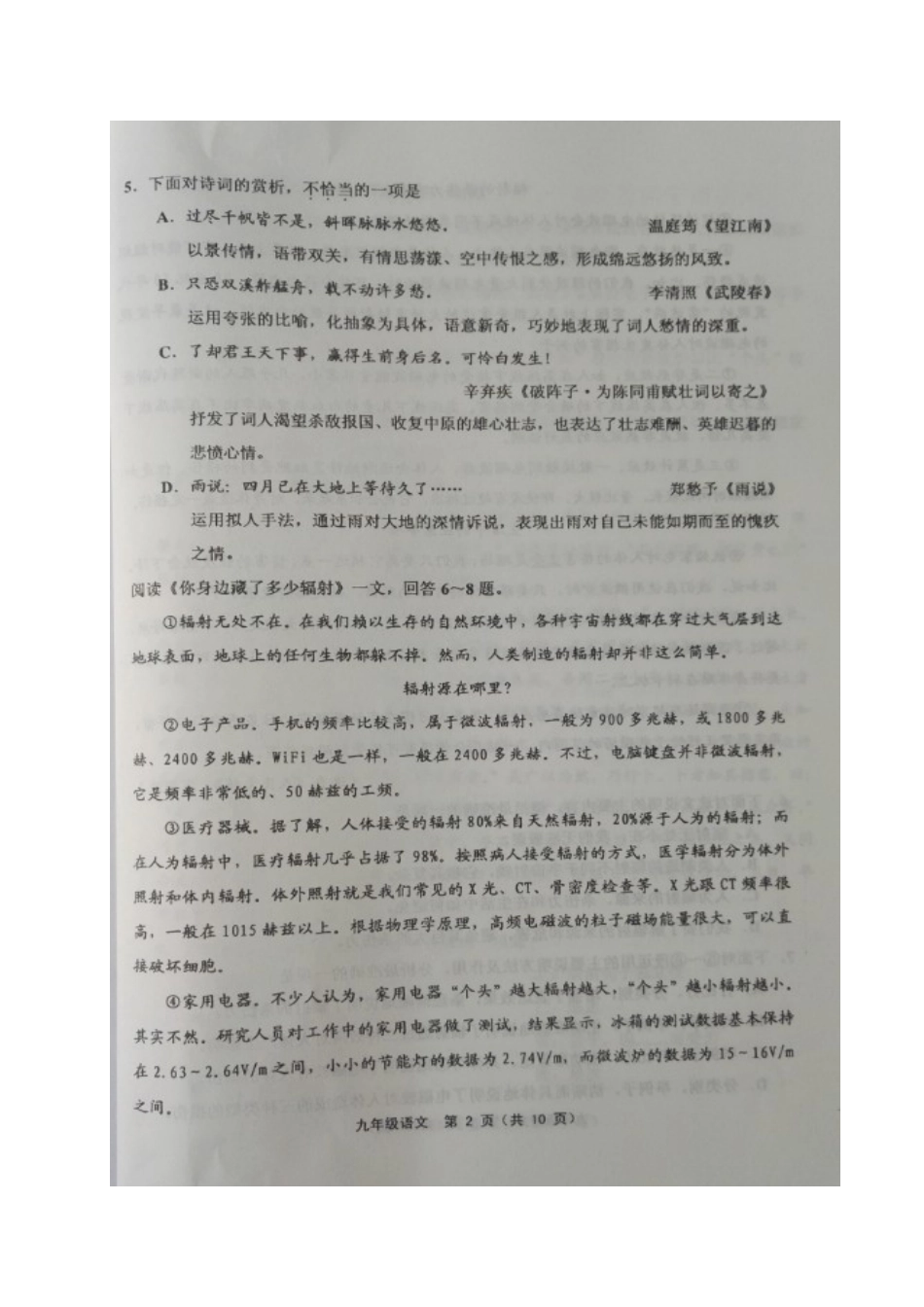 天津市宁河区届九年级语文上学期期中试卷 新人教版试卷_第2页