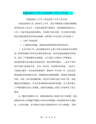 乡镇法制办上半年工作总结和下半年工作计划【可编辑版】