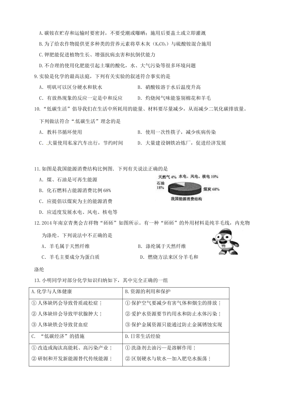 九年级化学 第十单元质量检测题试卷_第2页