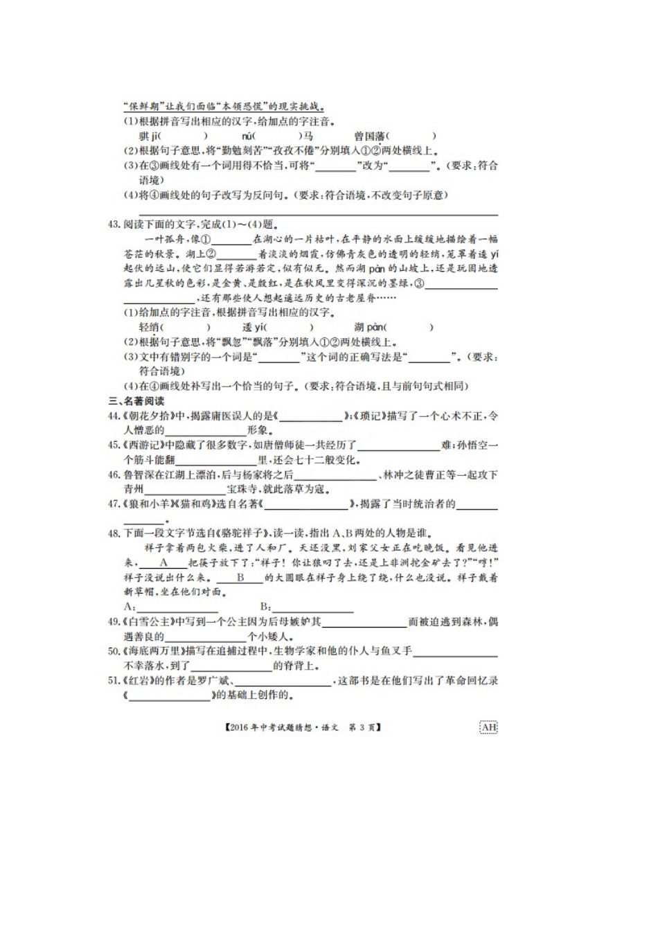 安徽省中考语文押题猜想试卷_第3页
