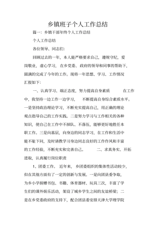 乡镇班子个人工作总结