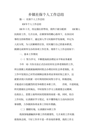 乡镇社保个人工作总结