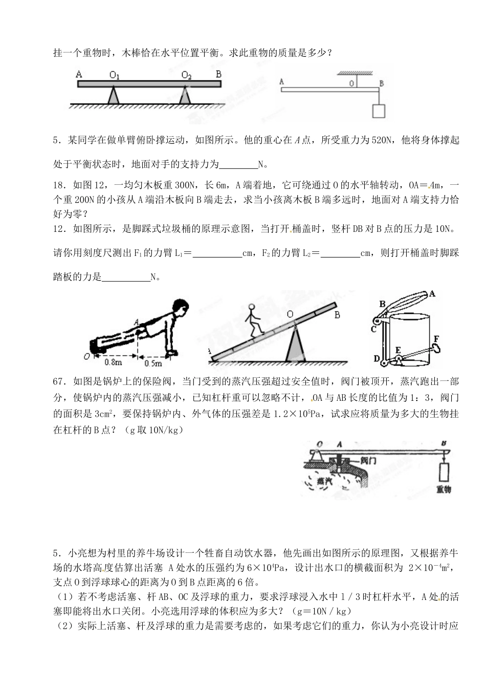 中考物理总复习 杠杆的平衡原理试卷_第3页