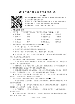 中考语文复习试卷1(pdf，无答案)试卷