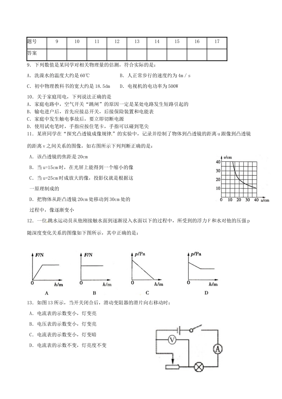 中考物理模拟试卷(三)试卷(00002)_第2页