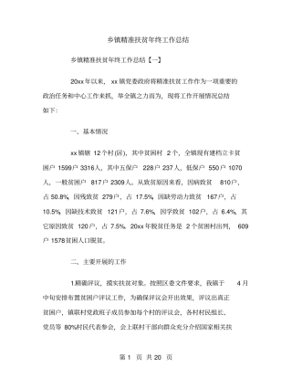 乡镇精准扶贫年终工作总结