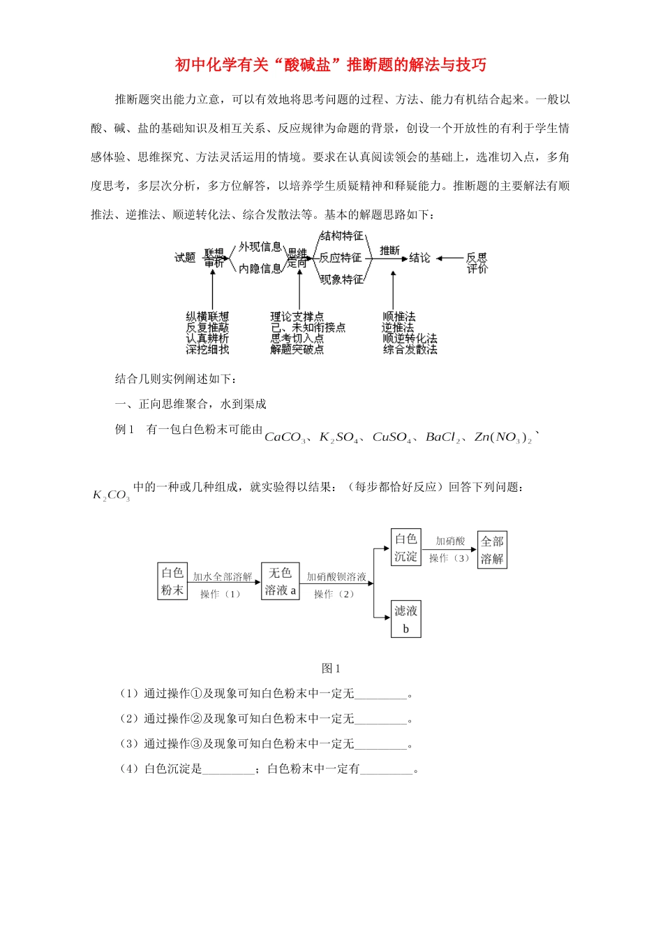 初中化学有关 酸碱盐 推断题的解法与技巧 学法指导 试题_第1页