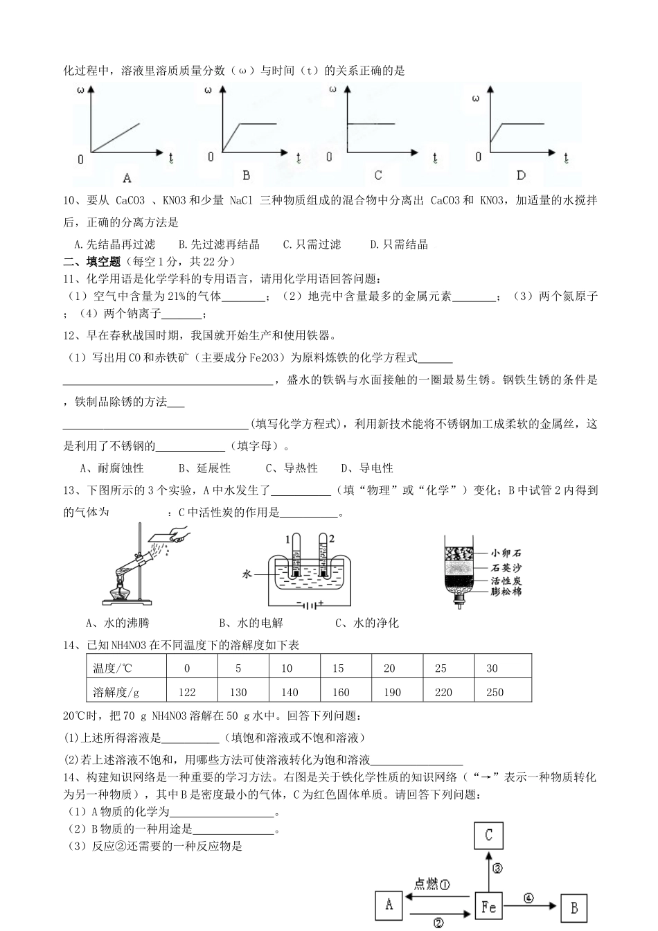 九年级化学下学期第五次月考试卷 粤教版试卷_第2页