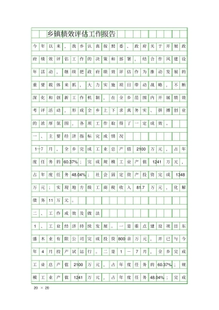 乡镇绩效评价工作报告精品工作报告