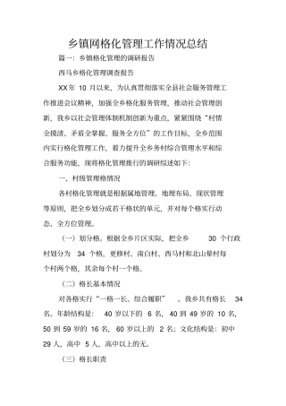 乡镇网格化管理工作情况总结