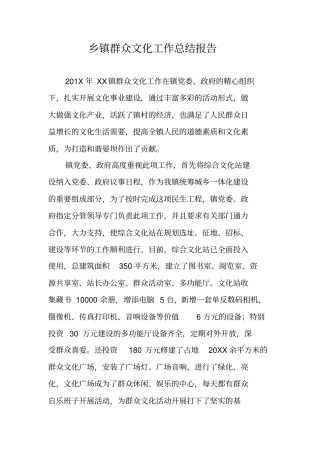 乡镇群众文化工作总结报告