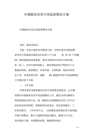 乡镇脱贫攻坚专项巡察整改方案