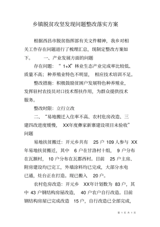 乡镇脱贫攻坚发现问题整改落实方案