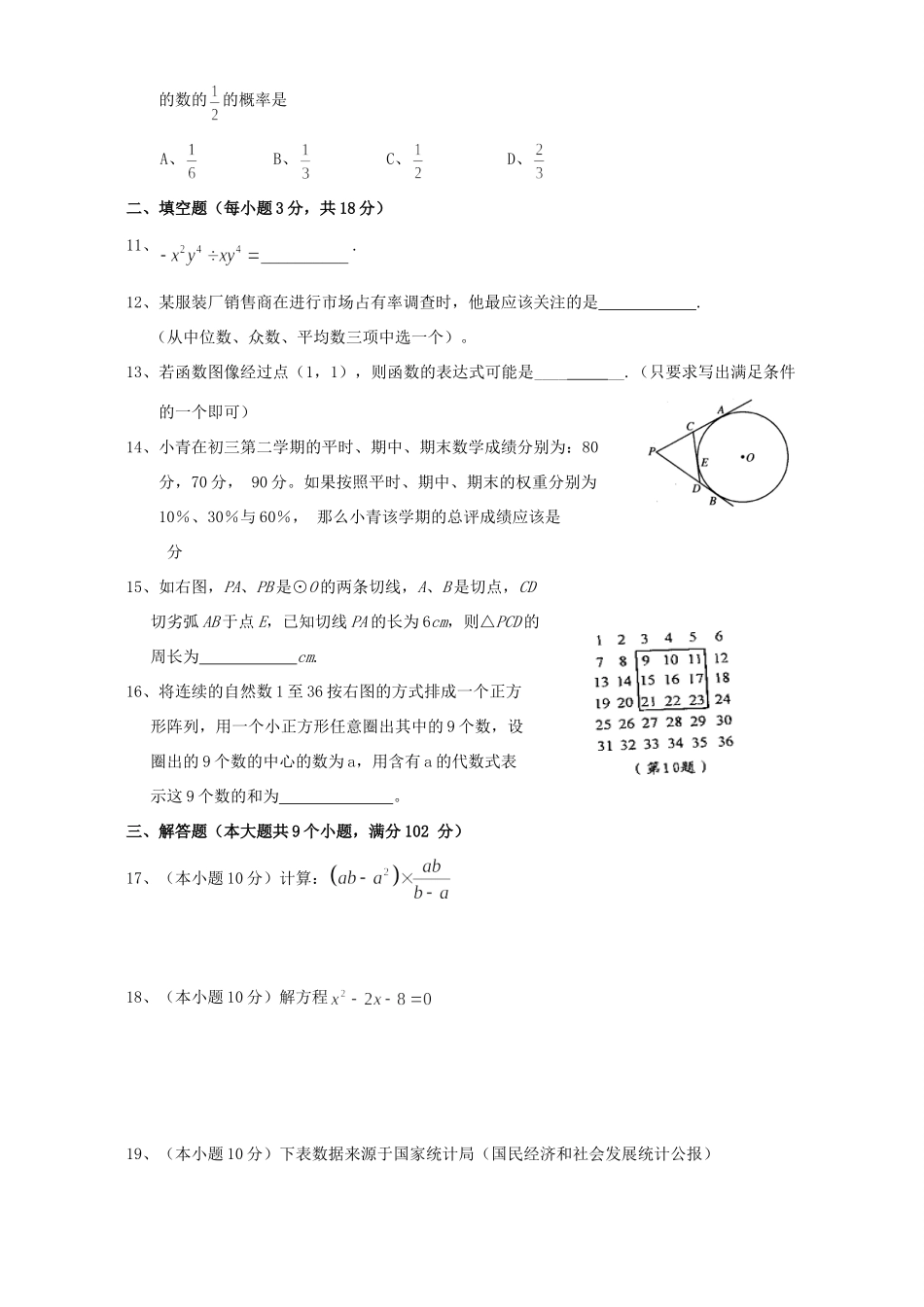 九年级数学基础知识调研测试卷 新课标试卷_第2页