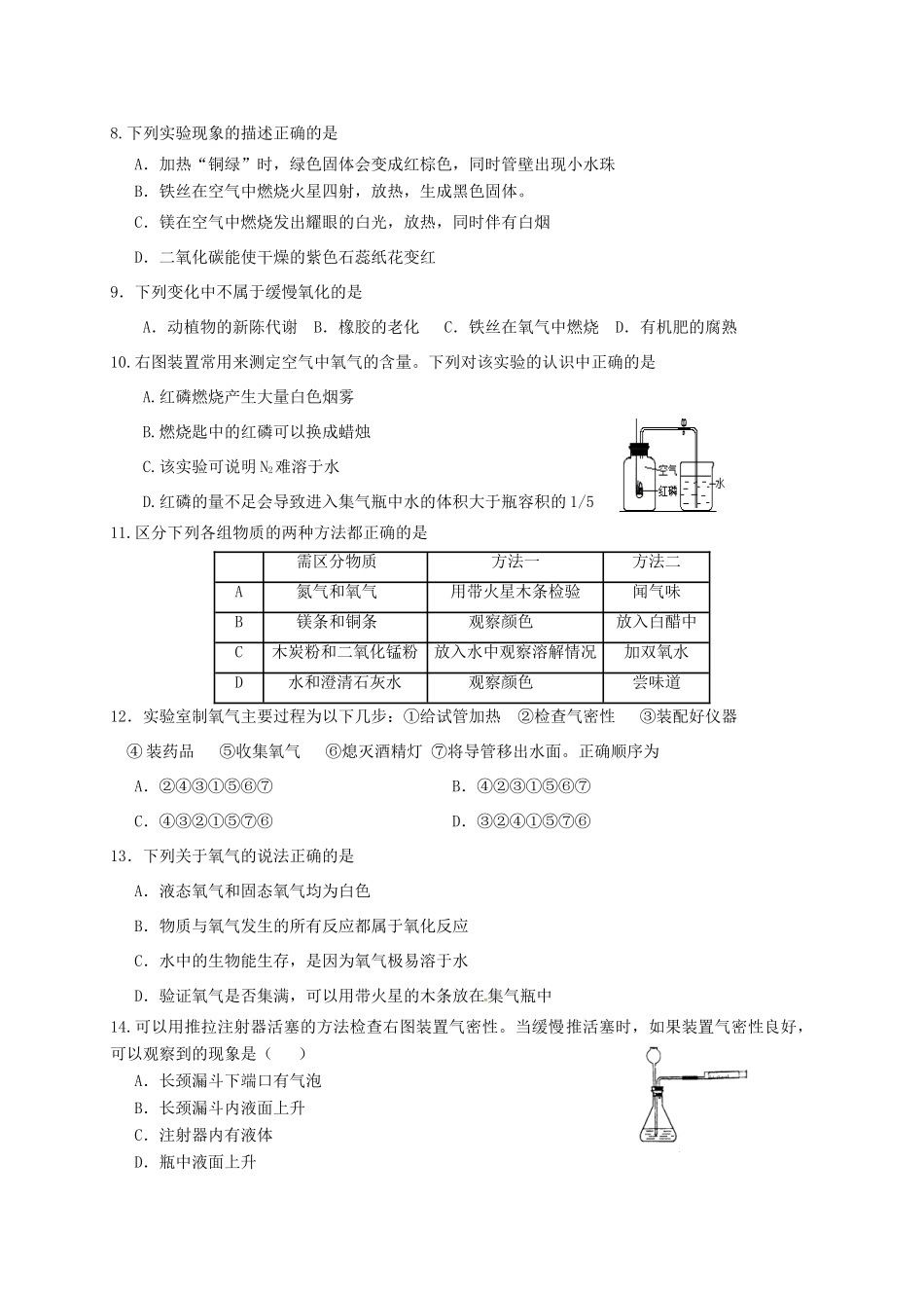 九年级化学10月调研考试试卷_第2页
