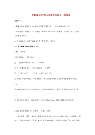安徽省合肥市中考语文一模试卷(含解析)试卷