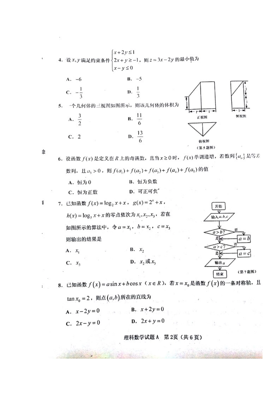 山西省晋中市 高二数学上学期期末适应性调研考试试卷 理(扫描版，无答案)试卷_第2页