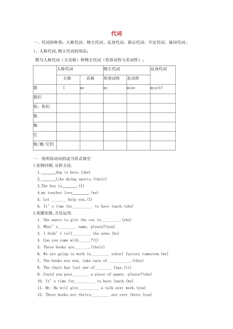 中考英语 代词试卷_第1页