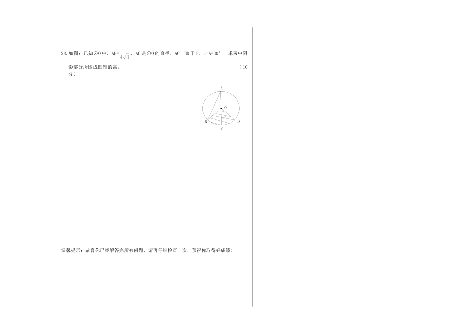 九年级数学上学期期末模拟试卷(5)试卷_第3页