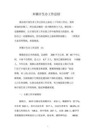 乡镇计生办工作总结
