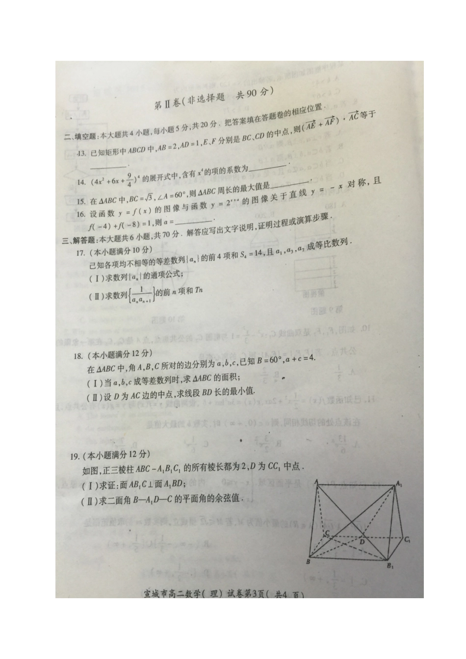 安徽省宣城市 高二数学下学期期末调研测试试卷 理试卷_第3页