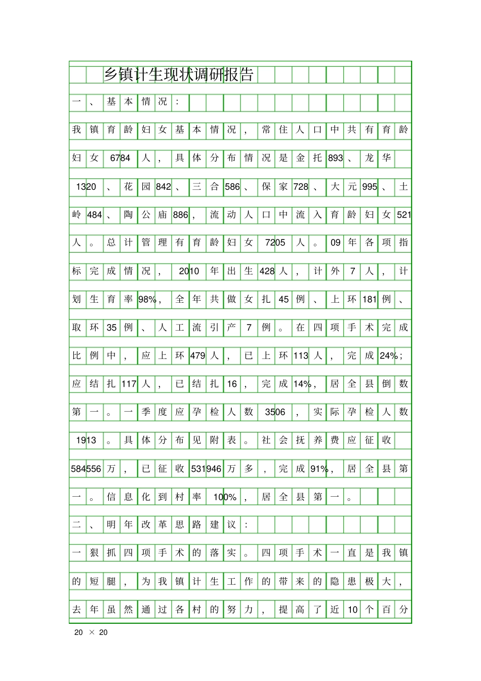 乡镇计生现状调研报告精品工作报告_第1页