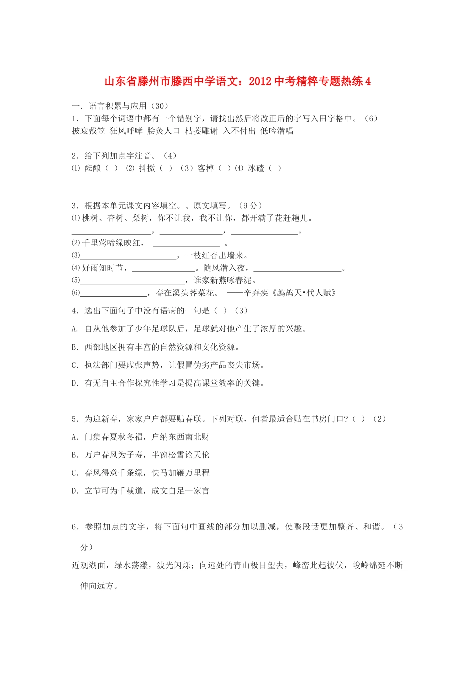 中考语文精粹专题热练4试卷_第1页