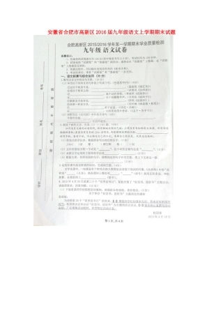安徽省合肥市高新区九年级语文上学期期末试卷(扫描版，无答案) 新人教版试卷