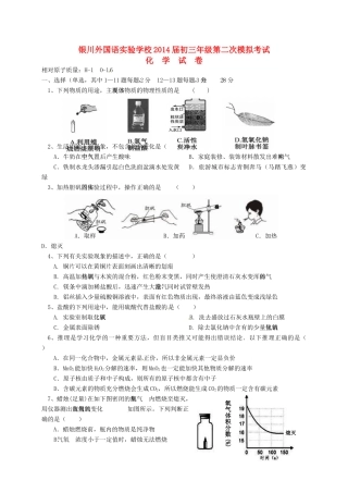 宁夏银川外国语实验学校届九年级化学第二次模拟考试试卷