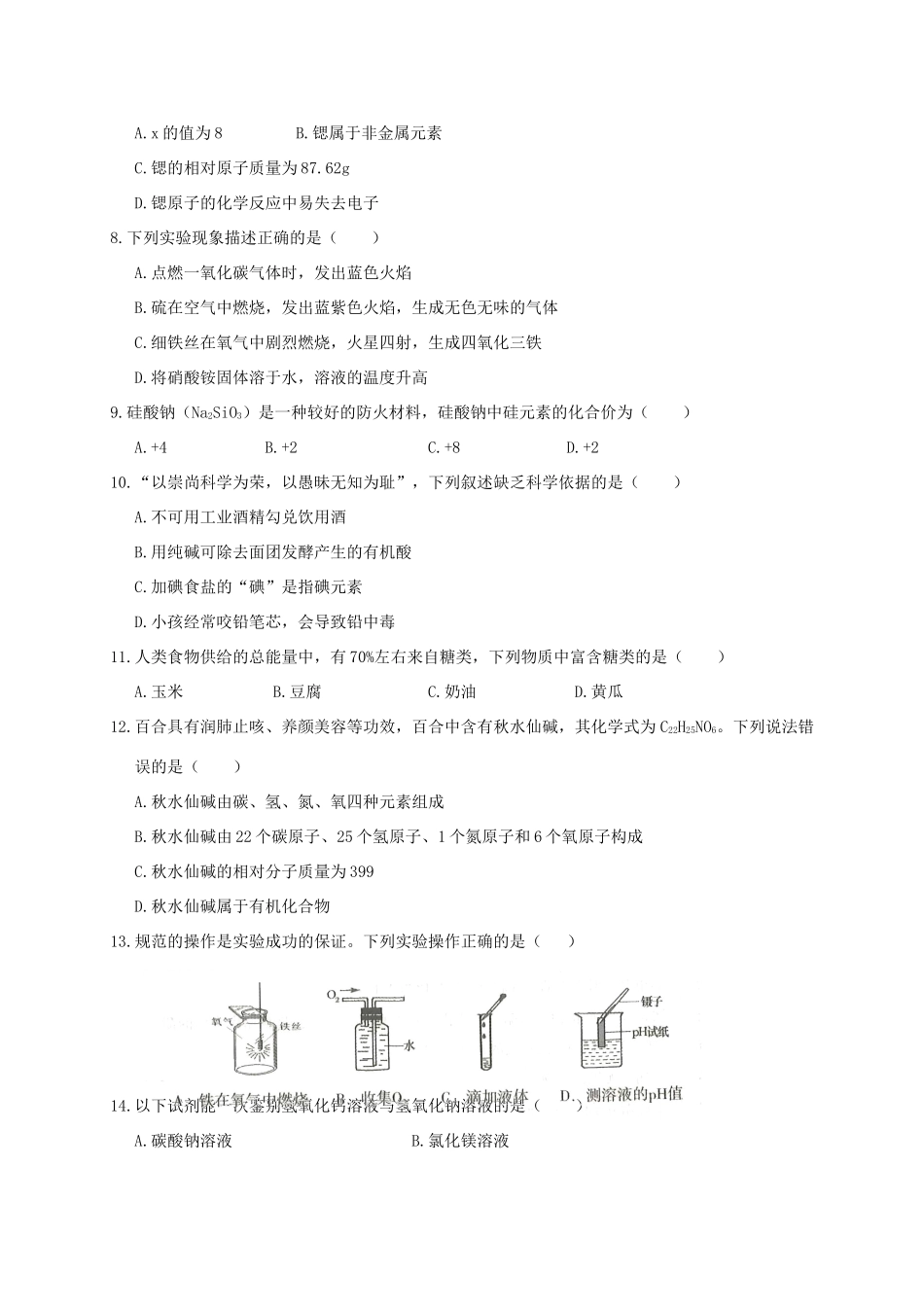 九年级化学下学期期中试卷(含解析)试卷(00002)_第2页