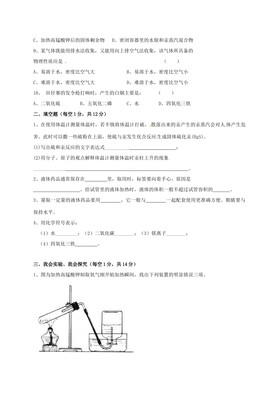 吉林省通化市外国语学校届九年级化学上学期第一次月考试卷 新人教版试卷_第2页