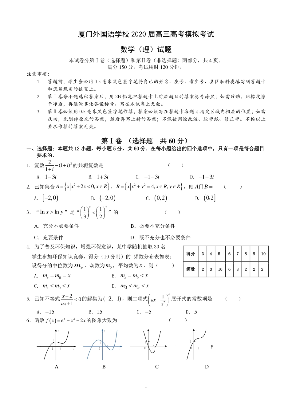 高考数学下学期最后一次模拟试卷 理(PDF)_第1页