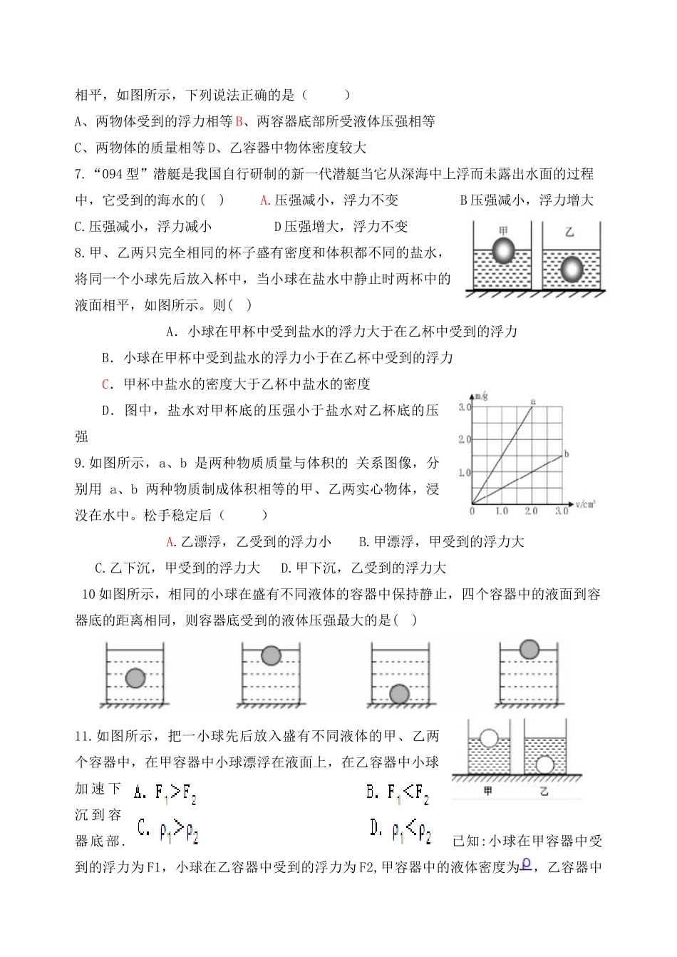 八年级物理下册 第八章 浮力综合检测题 鲁教版试卷_第2页