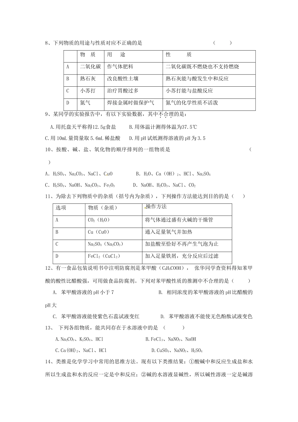 九年级化学3月份月考试卷新人教版试卷_第2页