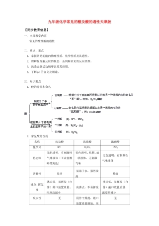 九年级化学常见的酸及酸的通性天津版知识精讲试卷