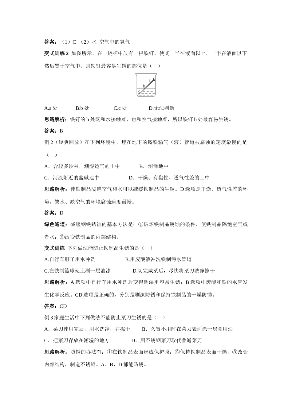 九年级化学 钢铁的锈蚀与防护例题与探究 鲁教版试卷_第2页