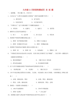 九年级历史上学期11月阶段性测试试卷 新人教版试卷