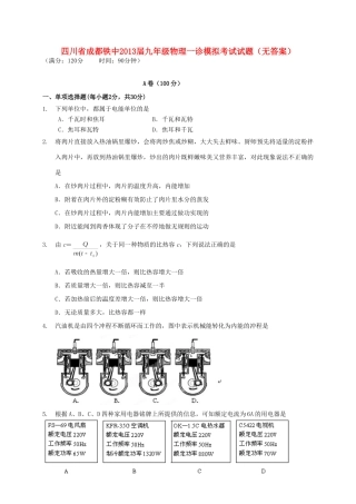 九年级物理一诊模拟考试试卷试卷