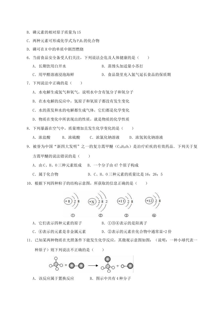 九年级化学第一次模拟考试试卷_第2页