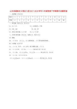 山东省威海市文登区八校八年级物理下学期期中试卷答案 新人教版五四制 山东省威海市文登区八校八年级物理下学期期中试卷(pdf) 新人教版五四制 山东省威海市文登区八校八年级物理下学期期中试卷(pdf) 新人教版五四制